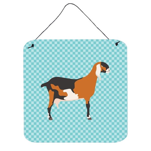 Micasa Anglo Nubian Goat Blue Check Wall or Door Hanging Prints, 6 x 6 in. MI225976